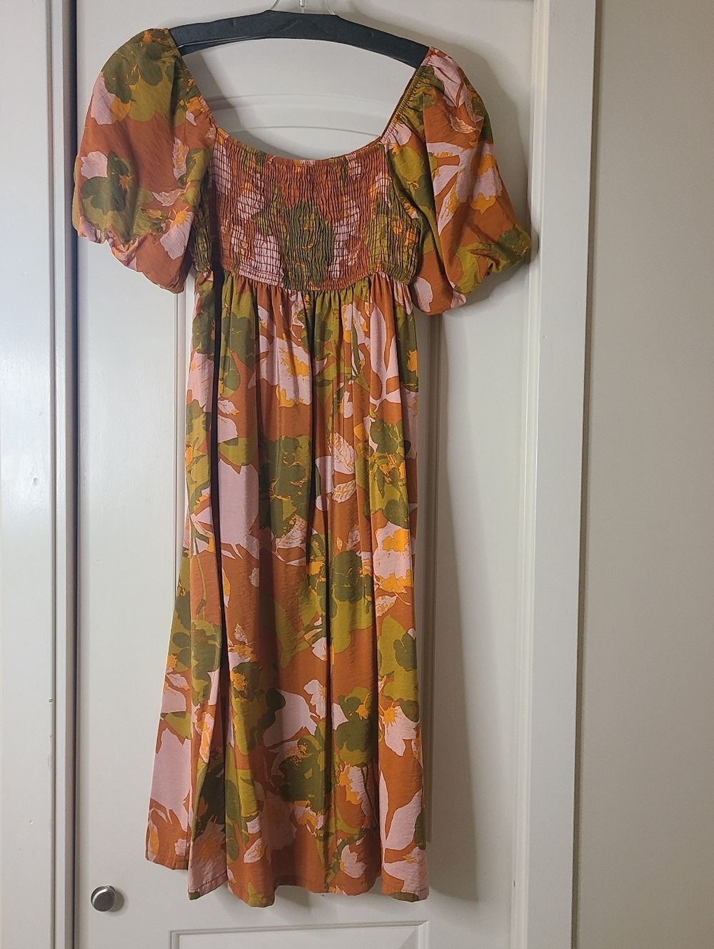 n/t Dress Made In LA size S Floral 38" Length Burnt Orange/Green
